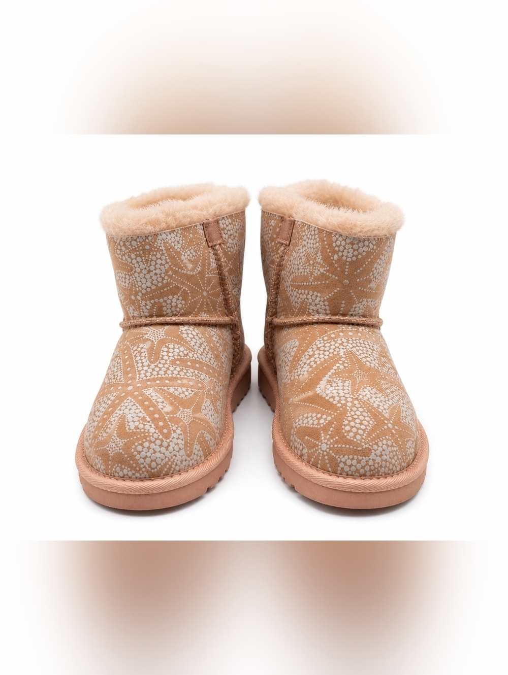 NWOT UGG K Mini Bailey Bow Starfish Pink and White Boots Size 2 With Box